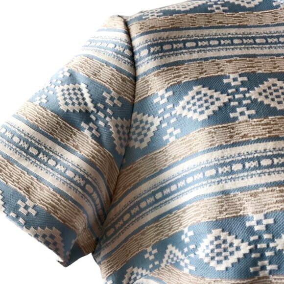 Vintage Lorac Originals Size L/XL? Blue Tan Textured Geometric S/S Sheath Dress - Picture 6 of 10